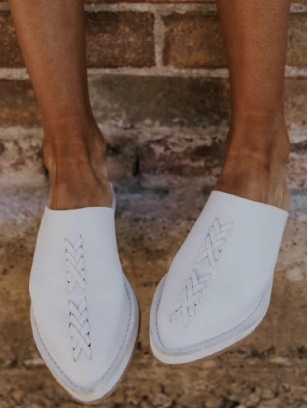 Free People Nova Flat Leather Mules - White - Size 39